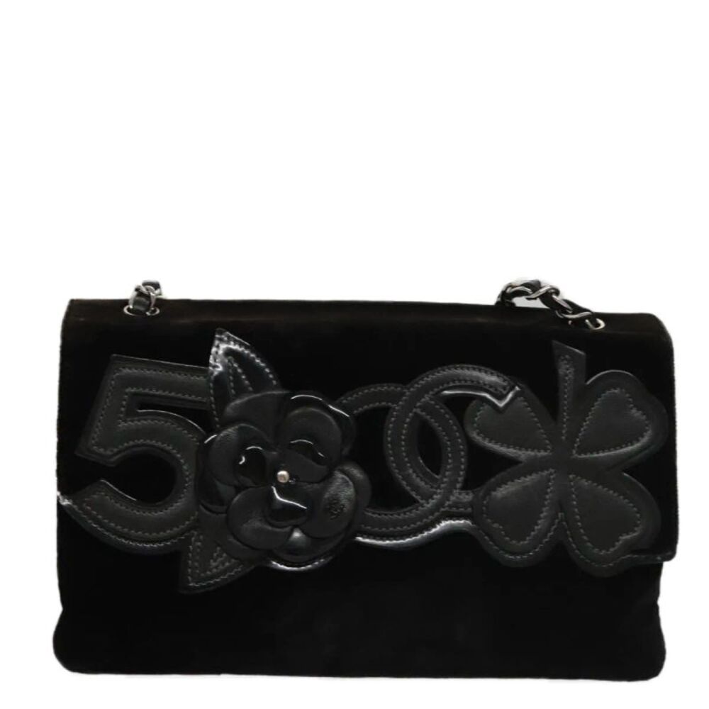 Chanel Camellia No.5 Chain Flap Velvet Black Velvet Shoulder Bag Bag